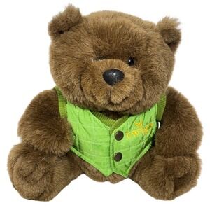 Vintage 1985 AMC Twig's Restaurant Brown Grizzly Bear Plush Green Quilted Vest